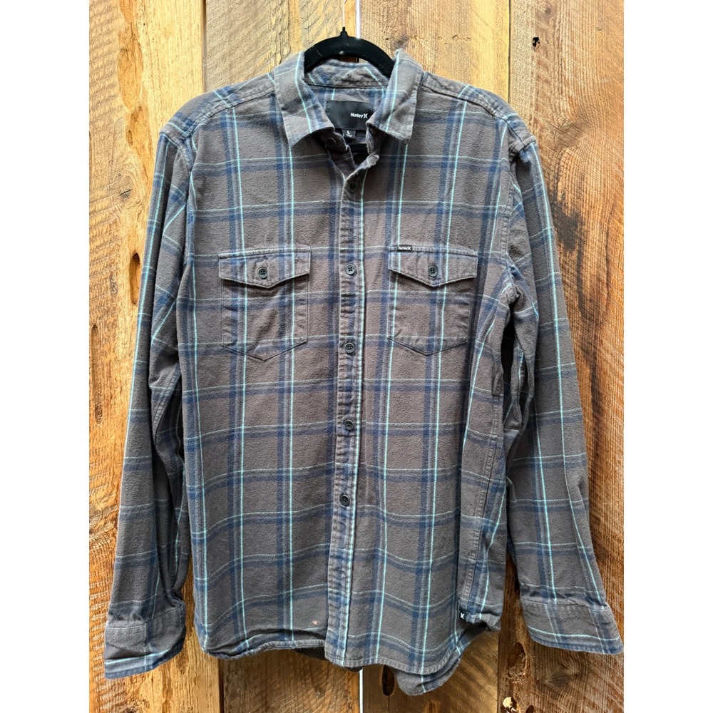 Hurley Mens L 100% Cotton Plaid Flannel Button Up Skate Surf Grunge Workwear